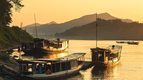 Boote am Mekong Fluss
