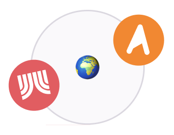 The logos of ASI and WDT circling around the globe.