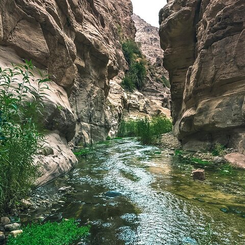 Fluss im Wadi Ghuweir in Jordanien