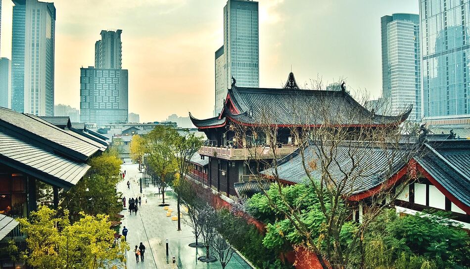 Alter und neuer Stadtteil von Chengdu