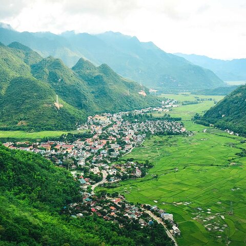 Reisfelder von Mai Chau von oben