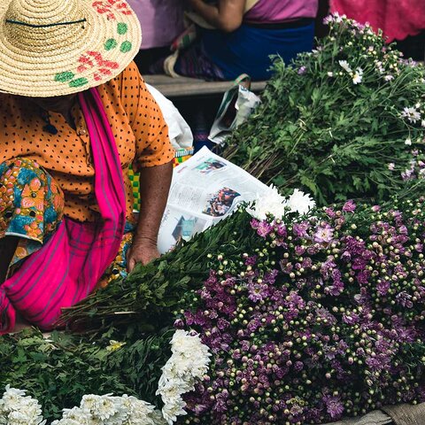 Blumenverkäuferin am Markt, Maing Thauk, Myanmar