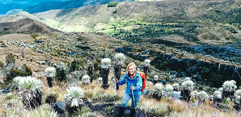 Wanderin in Paramo de Oceta nahe Mongui in Kolumbien