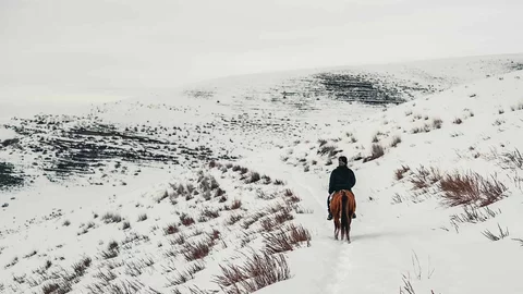 Reiter auf einem verschneiten Weg 