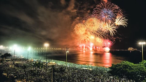 Feuerwerk an der Copocabana, Rio de Janeiro, Brasilien