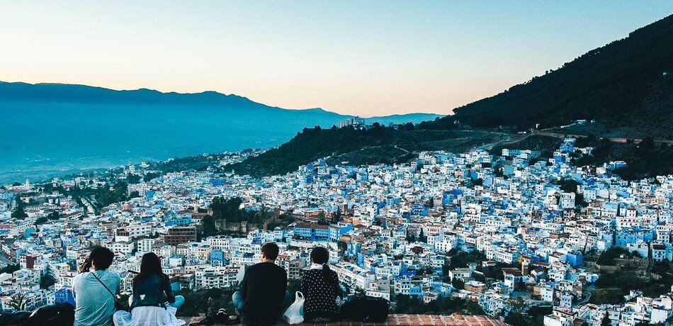 Sonnenuntergang in der blauen Stadt, Marokko