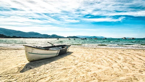 Florianopolis Strand mit Boot, Brasilien